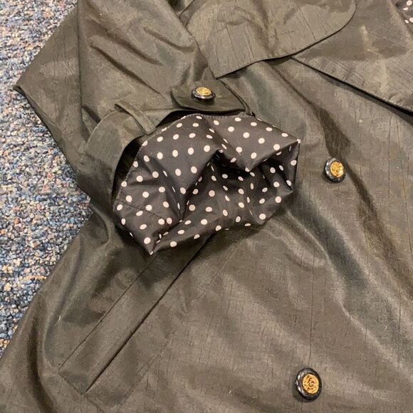British Mist Black Polka Dotted Accented Trench 14 - Picture 4 of 6